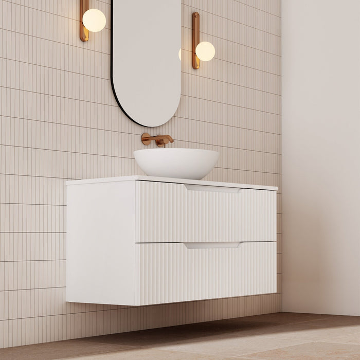 Milano Wave Flute Wall Hung Vanity Matte White - Ideal Bathroom CentreWAVE750WHMW750mmCentre Bowl