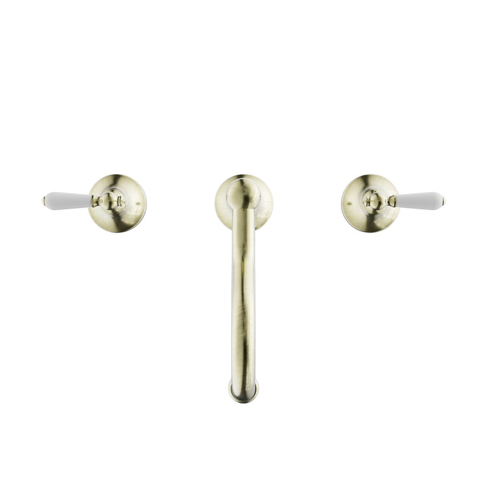 NERO YORK BASIN SET WITH WHITE PORCELAIN LEVER AGED BRASS - Ideal Bathroom CentreNR692102a01AB