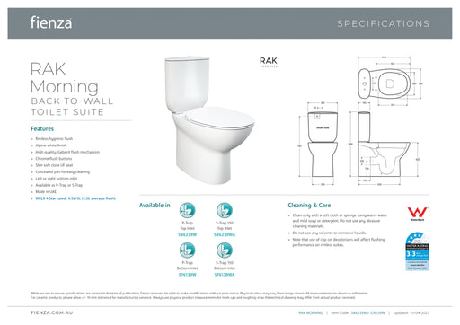 RAK Morning Back To Wall Toilet Suite - Ideal Bathroom Centre576139WBottom Inlet