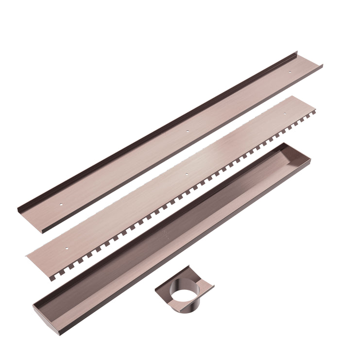 NERO TILE INSERT V CHANNEL FLOOR GRATE 89MM OUTLET WITHOUT OUTLET AND HOLE SAW BRUSHED BRONZE