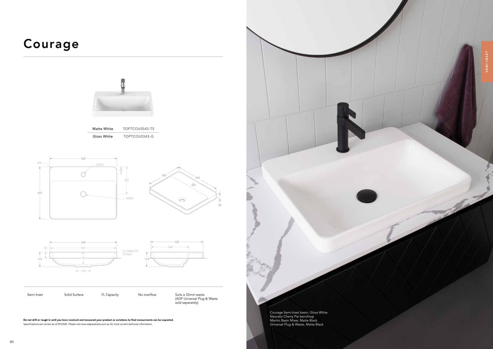 ADP Courage Solid Surface Semi Inset Basin - Ideal Bathroom CentreTOPTCOU5543-GGloss White