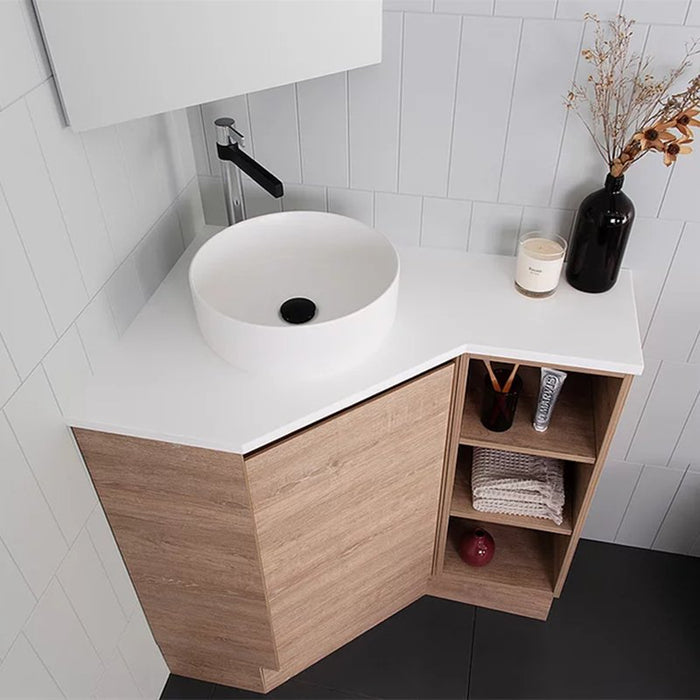 ADP Emporia Corner Vanity With Open Shelves - Ideal Bathroom CentreEMPCOT06X9WKLCP600 x 900 Left Hand Bowl