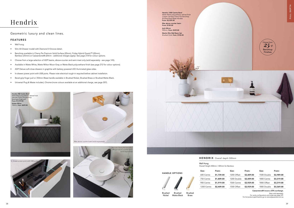 ADP Hendrix Wall Hung Vanity - Ideal Bathroom CentreHENFAS1500WHC1500mmSingle Centre Basin