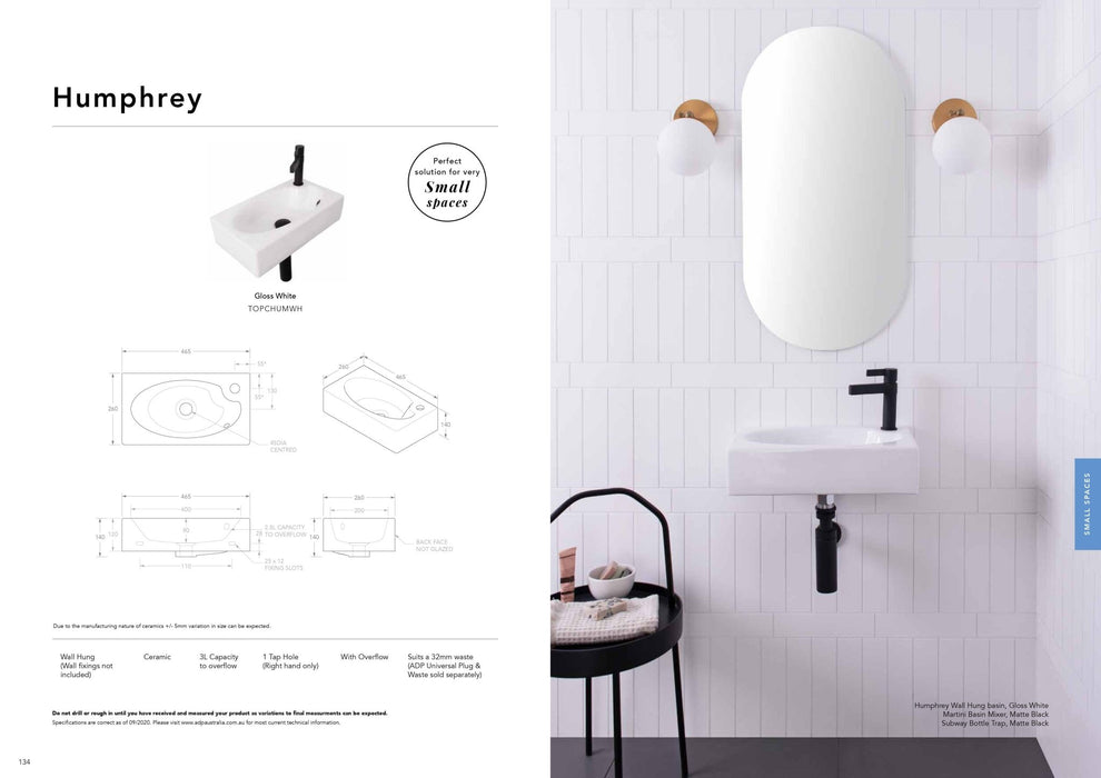 ADP Humphrey Ceramic Wall Hung Basin - Ideal Bathroom CentreTOPCHUMWH