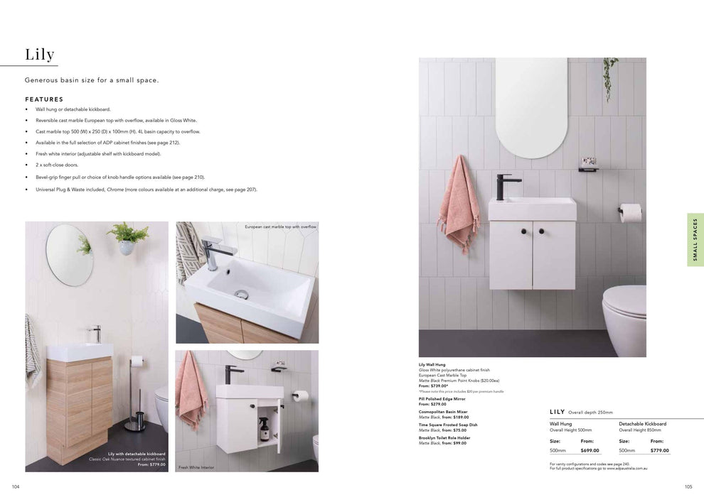 ADP Lily 500mm Small Space Vanity - Ideal Bathroom CentreLILMDT0500WKCPMFreestanding (Detachable Kickboard)