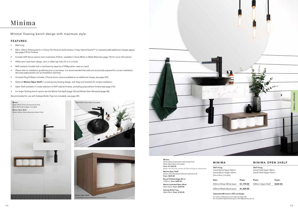 ADP Minima Bench 500mm Small Space Vanity - Ideal Bathroom CentreMIN0500WHRWHTGloss WhiteRight Hand Basin