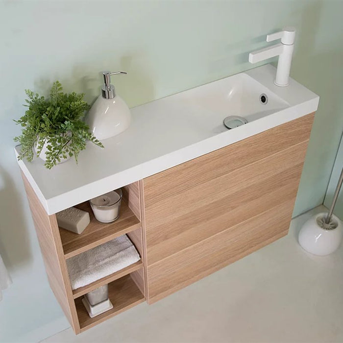 ADP Petite Shelf 800mm Small Space Vanity - Ideal Bathroom CentrePETS800WHLWall HungRight Hand Shelf / Left Hand Basin