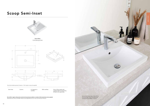 ADP Scoop Ceramic Semi Inset Basin - Ideal Bathroom CentreTOPCSCO5446GW