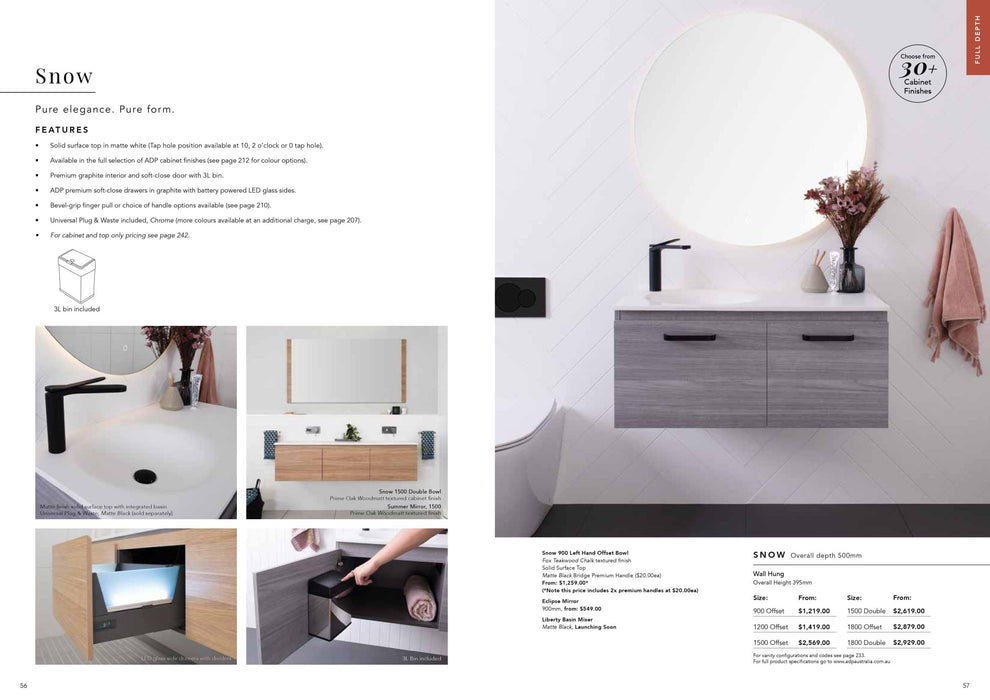 ADP Snow 900mm Wall Hung Vanity - Ideal Bathroom CentreSNW0900WH