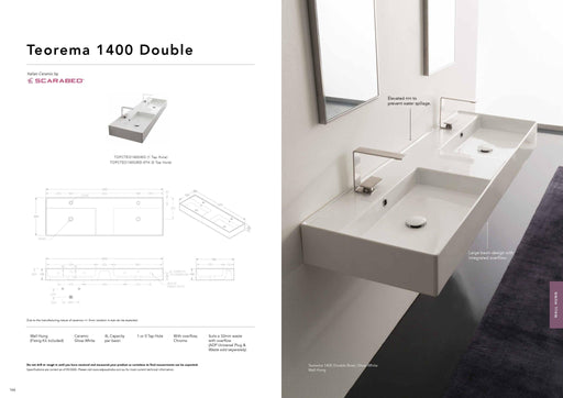 ADP Teorema 1400mm Ceramic Wall Hung Basin - Ideal Bathroom CentreTOPCTEO140GWD1 Tap Hole