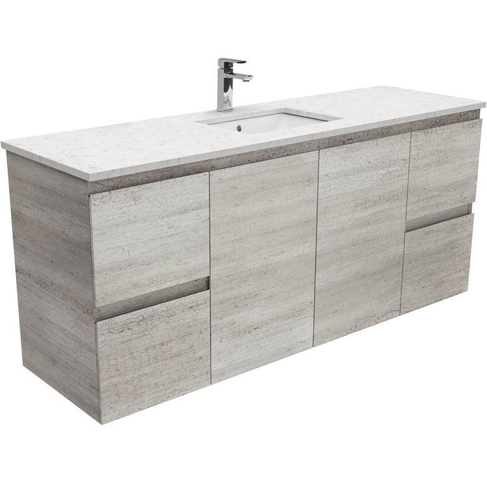 Fienza Edge Industrial 1500mm Vanity With Undermounted Stone Top - Ideal Bathroom CentreSI150XSWall HungBianco MarbleSingle Centre Bowl