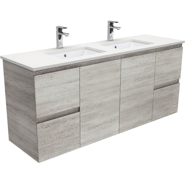 Fienza Edge Industrial 1500mm Vanity With Undermounted Stone Top - Ideal Bathroom CentreSC150XDWall HungCrystal PureDouble Bowl