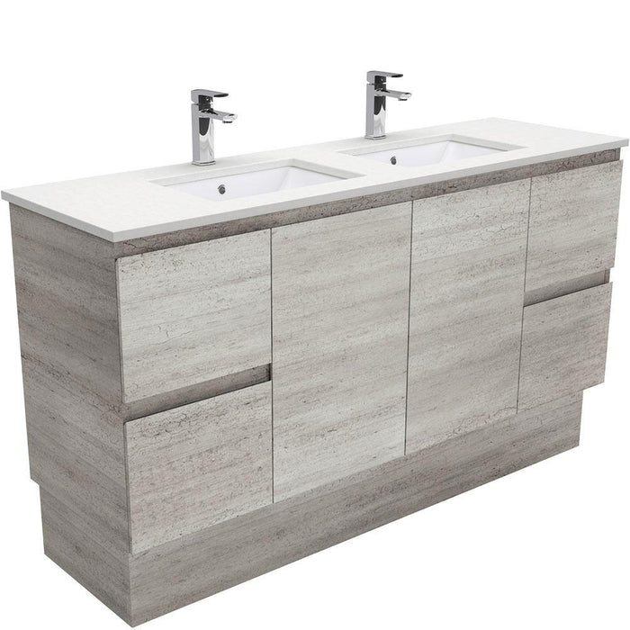 Fienza Edge Industrial 1500mm Vanity With Undermounted Stone Top - Ideal Bathroom CentreSC150XKDFreestandingCrystal PureDouble Bowl
