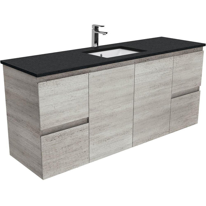 Fienza Edge Industrial 1500mm Vanity With Undermounted Stone Top - Ideal Bathroom CentreSB150XSWall HungBlack SparkleSingle Centre Bowl