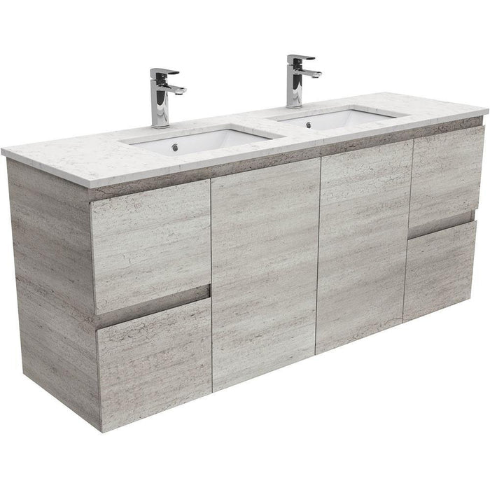 Fienza Edge Industrial 1500mm Vanity With Undermounted Stone Top - Ideal Bathroom CentreSI150XDWall HungBianco MarbleDouble Bowl