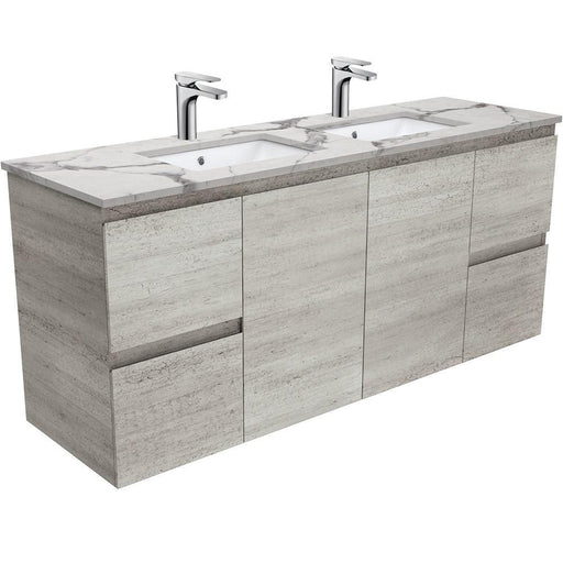 Fienza Edge Industrial 1500mm Vanity With Undermounted Stone Top - Ideal Bathroom CentreSM150XDWall HungCalacatta MarbleDouble Bowl