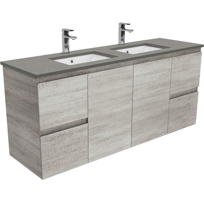 Fienza Edge Industrial 1500mm Vanity With Undermounted Stone Top - Ideal Bathroom CentreSD150XDWall HungDove GreyDouble Bowl