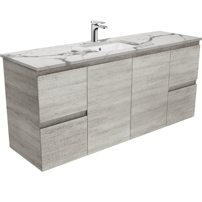 Fienza Edge Industrial 1500mm Vanity With Undermounted Stone Top - Ideal Bathroom CentreSM150XSWall HungCalacatta MarbleSingle Centre Bowl
