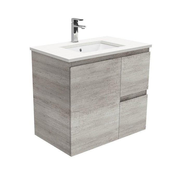 Fienza Edge Industrial 750mm Vanity With Undermounted Stone Top - Ideal Bathroom CentreSC75XRWall HungRight Hand DrawersCrystal Pure