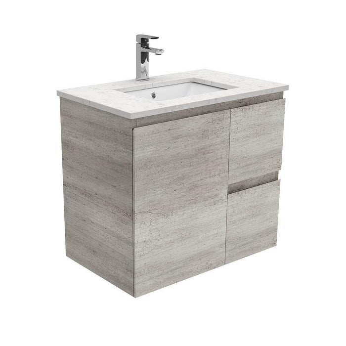 Fienza Edge Industrial 750mm Vanity With Undermounted Stone Top - Ideal Bathroom CentreSI75XRWall HungRight Hand DrawersBianco Marble
