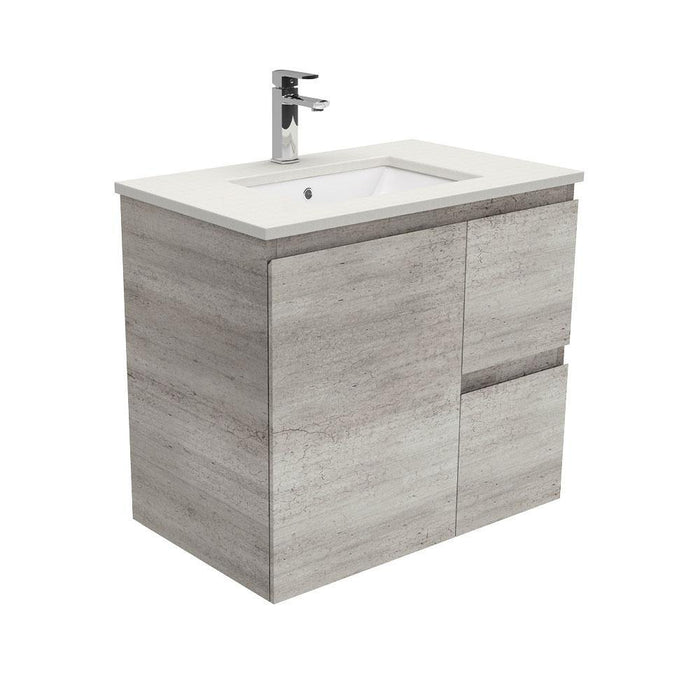Fienza Edge Industrial 750mm Vanity With Undermounted Stone Top - Ideal Bathroom CentreSRA5XRWall HungRight Hand DrawersRoman Sand