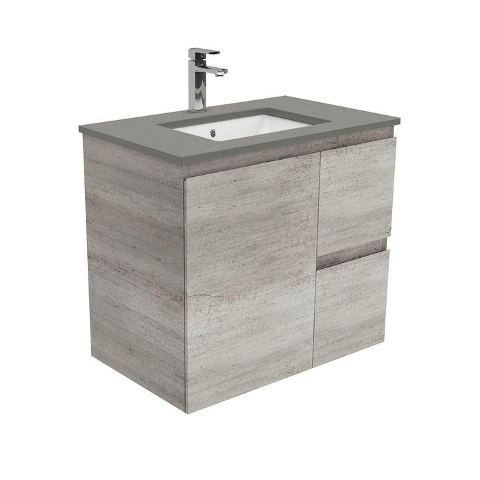Fienza Edge Industrial 750mm Vanity With Undermounted Stone Top - Ideal Bathroom CentreSD75XRWall HungRight Hand DrawersDove Grey