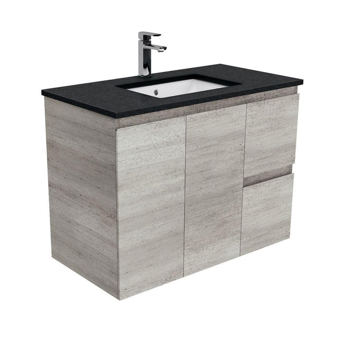 Fienza Edge Industrial 900mm Vanity With Undermounted Stone Top - Ideal Bathroom CentreSB90XRWall HungRight Hand DrawersBlack Sparkle