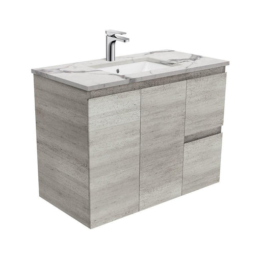 Fienza Edge Industrial 900mm Vanity With Undermounted Stone Top - Ideal Bathroom CentreSM90XRWall HungRight Hand DrawersCalacatta Marble