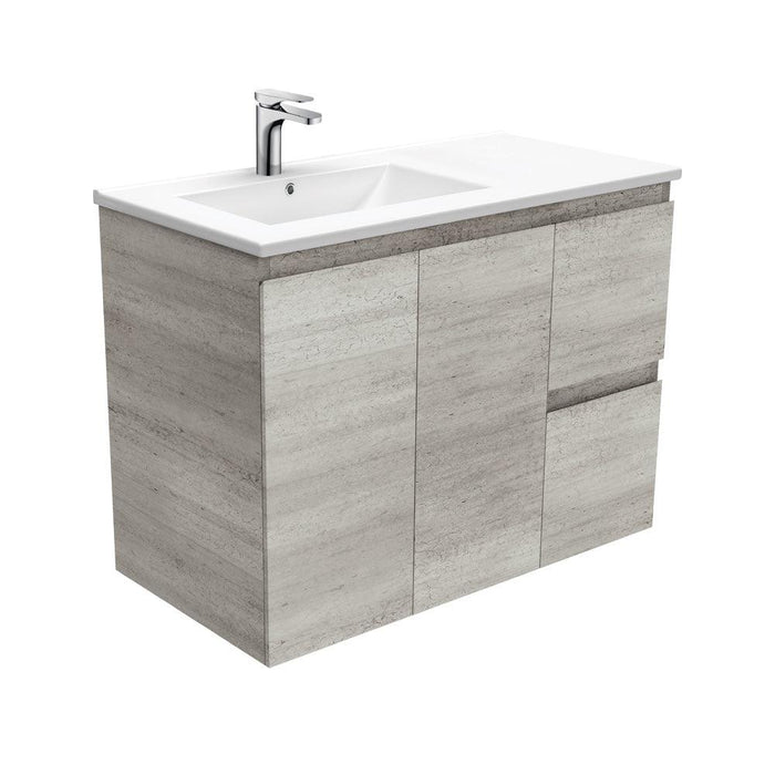 Fienza Edge Industrial Grey 900mm Vanity With Ceramic Top - Ideal Bathroom CentreTCL90LXWall HungRight Hand SideLeft Hand Basin
