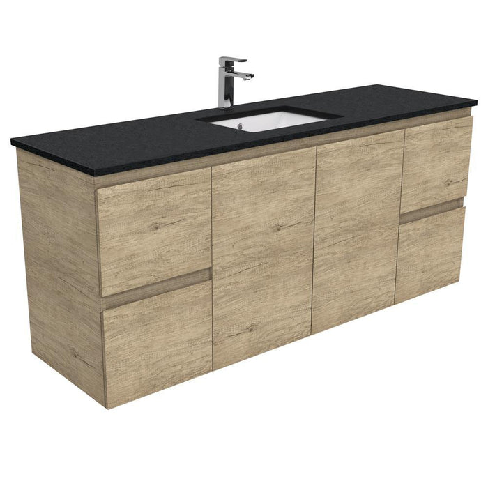 Fienza Edge Scandi Oak 1500mm Vanity With Undermounted Stone Top - Ideal Bathroom CentreSB150SSWall HungBlack SparkleSingle Centre Bowl