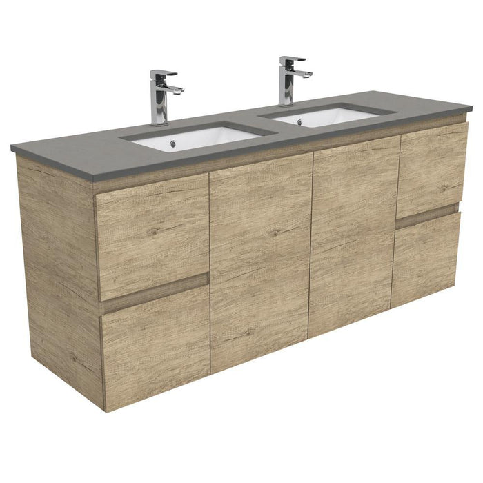 Fienza Edge Scandi Oak 1500mm Vanity With Undermounted Stone Top - Ideal Bathroom CentreSD150SDWall HungDove GreyDouble Bowl