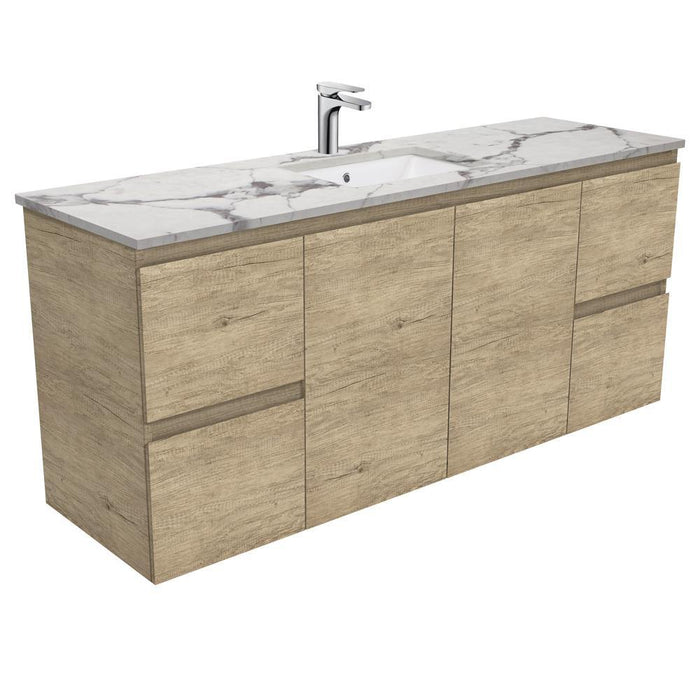 Fienza Edge Scandi Oak 1500mm Vanity With Undermounted Stone Top - Ideal Bathroom CentreSM150SSWall HungCalacatta MarbleSingle Centre Bowl