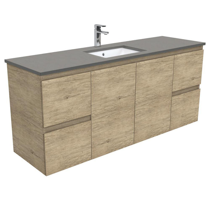 Fienza Edge Scandi Oak 1500mm Vanity With Undermounted Stone Top - Ideal Bathroom CentreSD150SSWall HungDove GreySingle Centre Bowl
