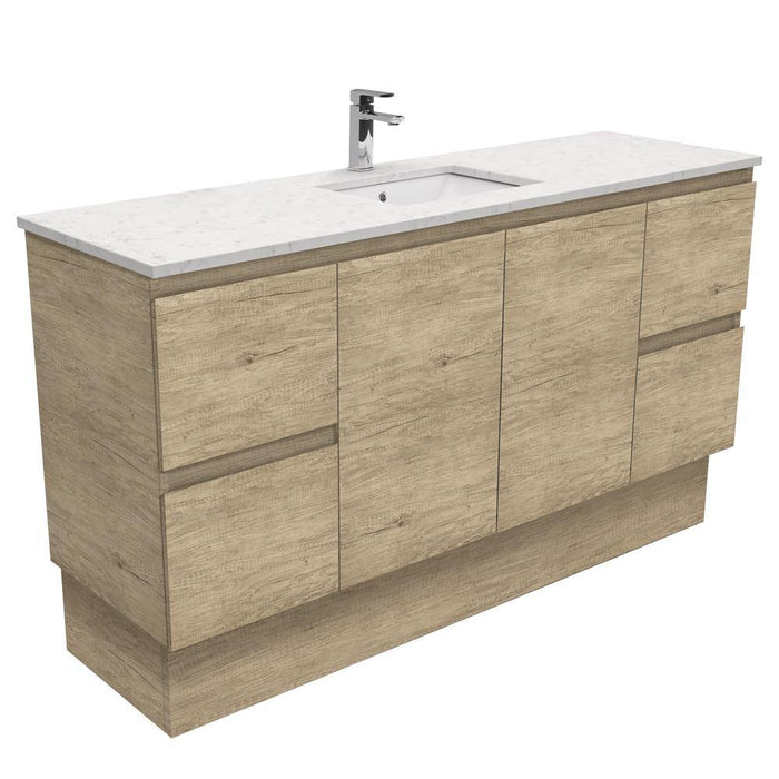 Fienza Edge Scandi Oak 1500mm Vanity With Undermounted Stone Top - Ideal Bathroom CentreSI150SSWall HungBianco MarbleSingle Centre Bowl