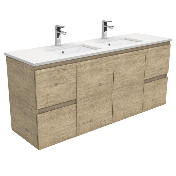 Fienza Edge Scandi Oak 1500mm Vanity With Undermounted Stone Top - Ideal Bathroom CentreSC150SDWall HungCrystal PureDouble Bowl