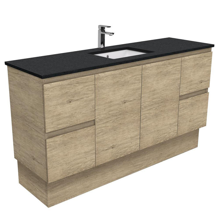 Fienza Edge Scandi Oak 1500mm Vanity With Undermounted Stone Top - Ideal Bathroom CentreSB150SKSFreestandingBlack SparkleSingle Centre Bowl