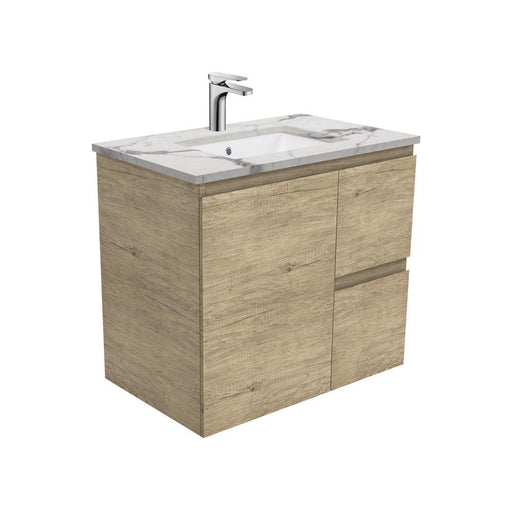 Fienza Edge Scandi Oak 750mm Vanity With Undermounted Stone Top - Ideal Bathroom CentreSM75SRWall HungRight Hand DrawersCalacatta Marble