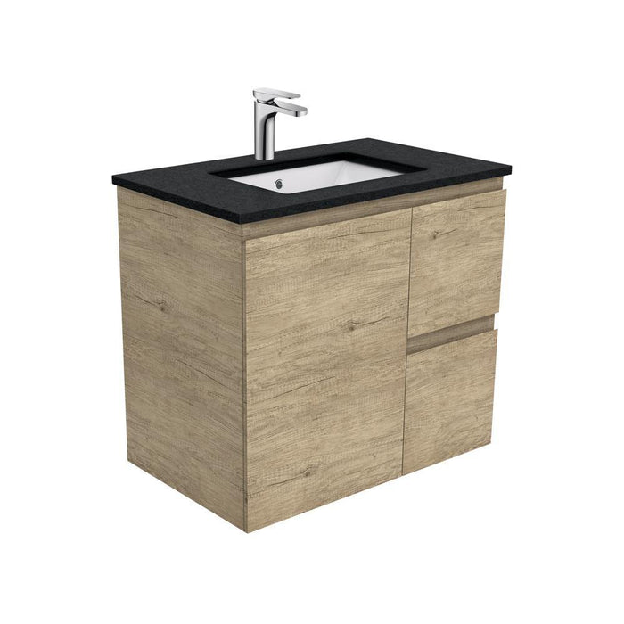 Fienza Edge Scandi Oak 750mm Vanity With Undermounted Stone Top - Ideal Bathroom CentreSB75SRWall HungRight Hand DrawersBlack Sparkle