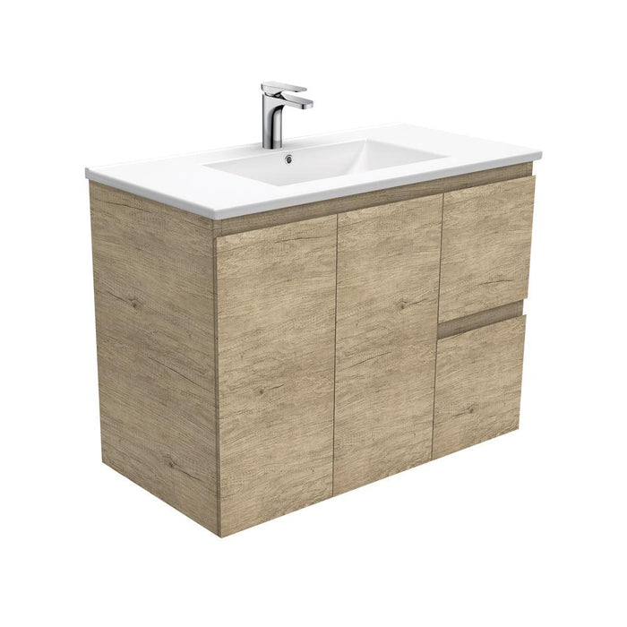 Fienza Edge Scandi Oak 900mm Vanity With Ceramic Top - Ideal Bathroom CentreTCL90SRWall HungRight Hand SideCentre Basin