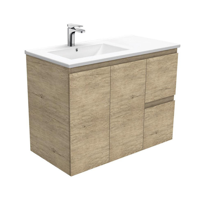 Fienza Edge Scandi Oak 900mm Vanity With Ceramic Top - Ideal Bathroom CentreTCL90LSWall HungRight Hand SideLeft Hand Basin