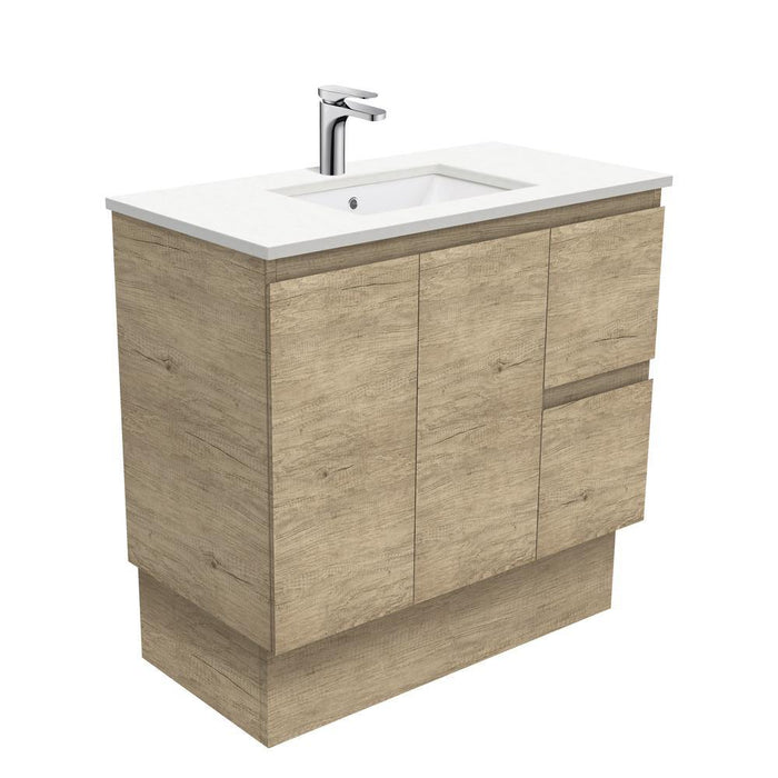 Fienza Edge Scandi Oak 900mm Vanity With Undermounted Stone Top - Ideal Bathroom CentreSC90SKRFreestandingRight Hand DrawersCrystal Pure