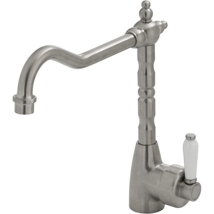 Fienza ELEANOR Shepherds Crook Sink Mixer With Porcelain Handle - Ideal Bathroom Centre202105BNBrushed Nickel