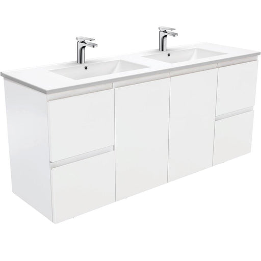 Fienza Finger Pull Gloss White 1500mm Wall Hung Vanity With Ceramic Top - Ideal Bathroom CentreTCL150FD