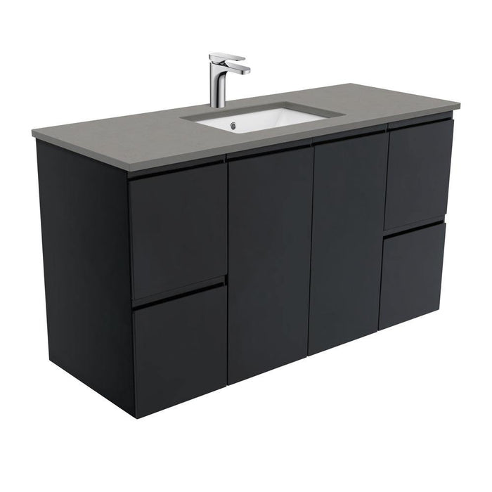 Fienza Finger Pull Matte Black 1200mm Vanity With Undermounted Stone Top - Ideal Bathroom CentreSD120ZBWall HungDove Grey