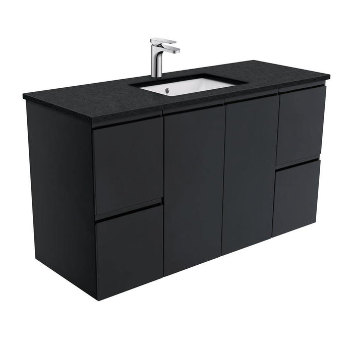 Fienza Finger Pull Matte Black 1200mm Vanity With Undermounted Stone Top - Ideal Bathroom CentreSB120ZBWall HungBlack Sparkle