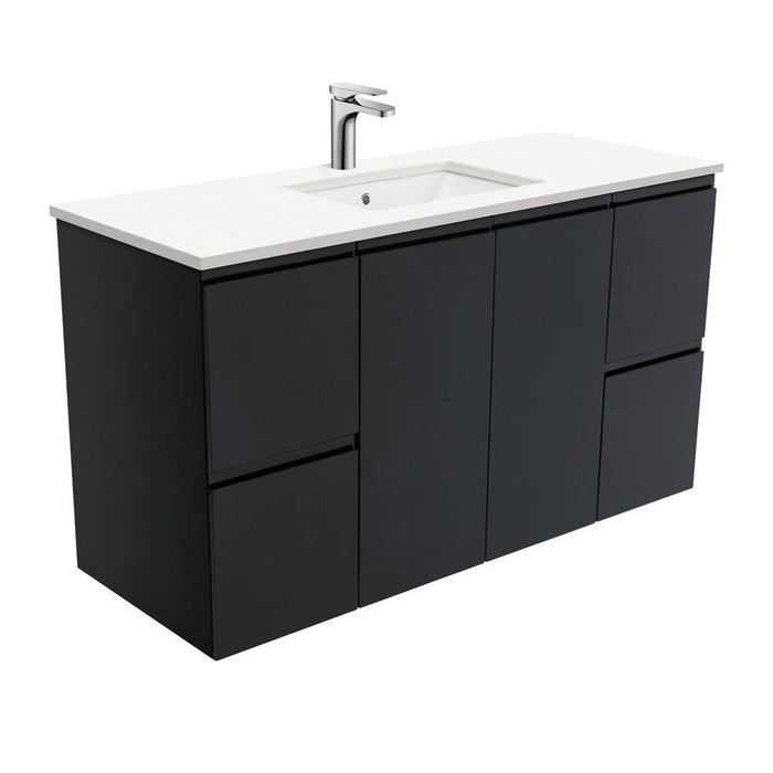Fienza Finger Pull Matte Black 1200mm Vanity With Undermounted Stone Top - Ideal Bathroom CentreSC120ZBWall HungCrystal Pure