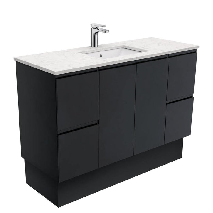 Fienza Finger Pull Matte Black 1200mm Vanity With Undermounted Stone Top - Ideal Bathroom CentreSI120ZBKFreestandingBianco Marble