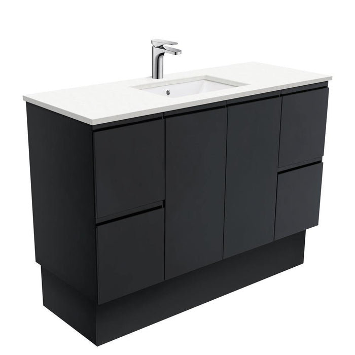 Fienza Finger Pull Matte Black 1200mm Vanity With Undermounted Stone Top - Ideal Bathroom CentreSC120ZBKFreestandingCrystal Pure