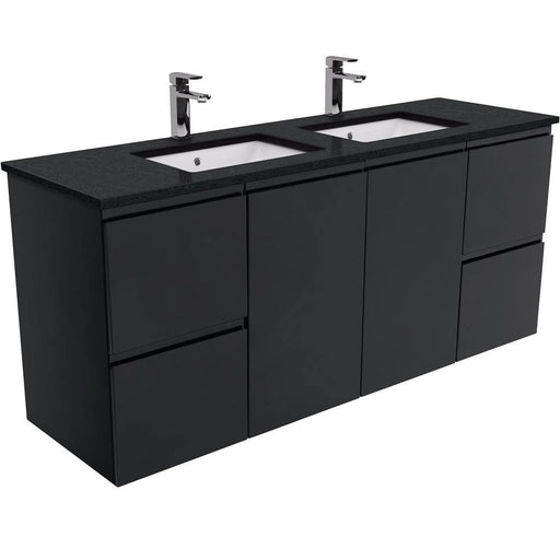 Fienza Finger Pull Matte Black 1500mm Vanity With Undermounted Stone Top - Ideal Bathroom CentreSB150ZBDWall HungBlack SparkleDouble Bowl