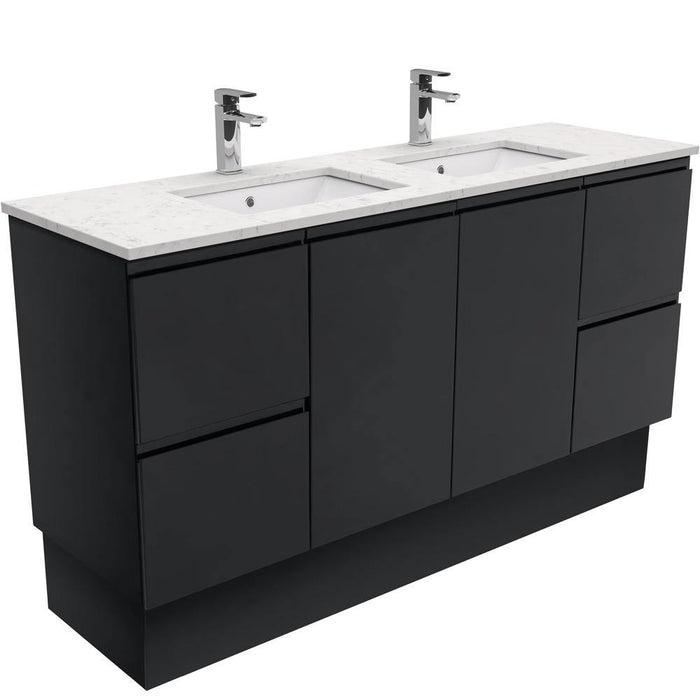 Fienza Finger Pull Matte Black 1500mm Vanity With Undermounted Stone Top - Ideal Bathroom CentreSI150ZBKDFreestandingBianco MarbleDouble Bowl